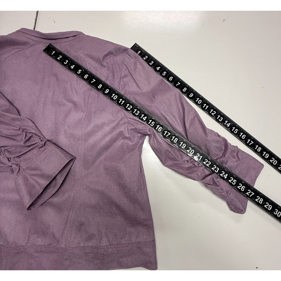 CJ Banks Jacket Womens 1X Purple Scaled Print Full Zip Ruched Sleeves Snake - Picture 4 of 11